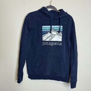 Patagonia Men's Blue Hoodie with Mountain Design